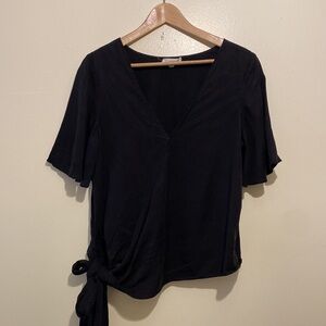 VETTA Black V-Neck Blouse with Side Tie